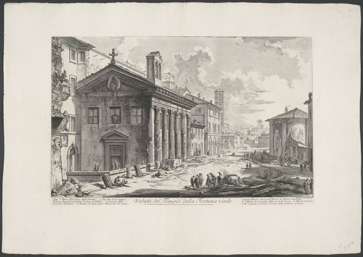 Tempel van Portunus te Rome Pohled na Chrám Manly Fortune (název na objektu) Gezichten op Rome (název série) Pohledy na Řím navržený a vyrytý architektem Giambattista Piranesi Ve (nez) iano (název série) od Giovanni Battista Piranesi