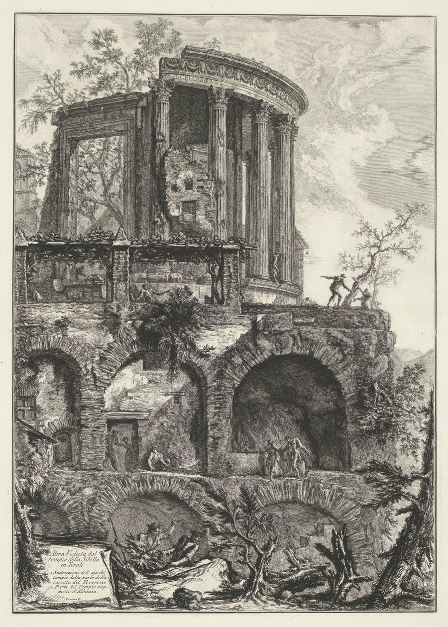 Tempel van Vesta te Tivoli Další pohled na Sibylský chrám v Tivoli (název na objektu) Gezichten op Rome (název série) Pohledy na Řím navržený a vyrytý architektem Giambattista Piranesi Ve (nez) iano (název série) od Giovanni Battista Piranesi