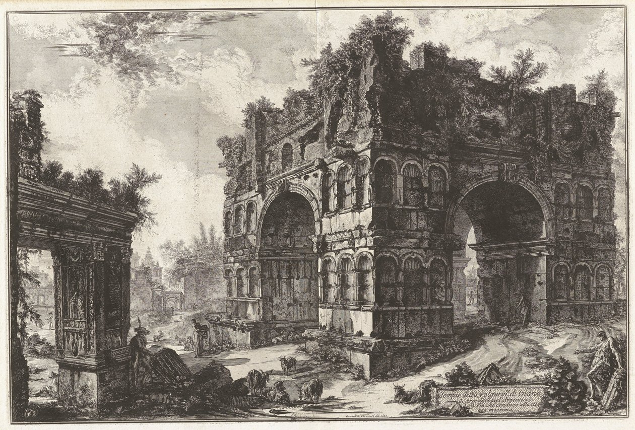 Chrám s názvem volgarm.te di Giano. A. Arco známý jako degl od Giovanni Battista Piranesi
