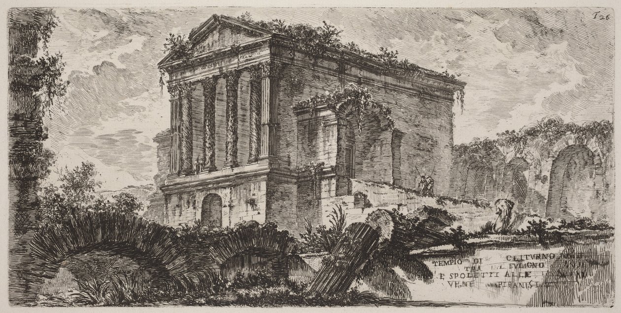 Clitumnův chrám mezi Folignem a Spoletiem od Giovanni Battista Piranesi