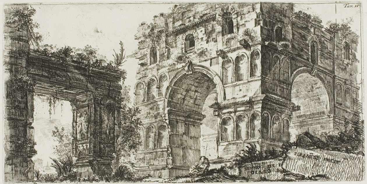 Janův chrám, deska 11 z některých pohledů na triumfální oblouky a další památky od Giovanni Battista Piranesi