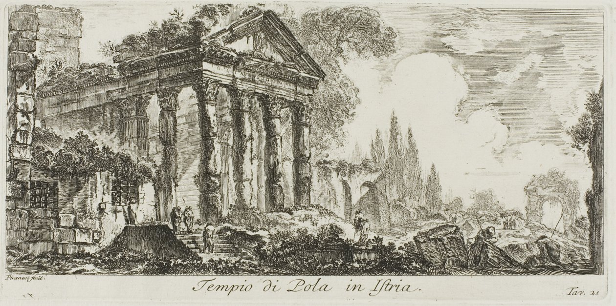 Chrám Pola na Istrii, deska 21 z některých pohledů na triumfální oblouky a další památky od Giovanni Battista Piranesi
