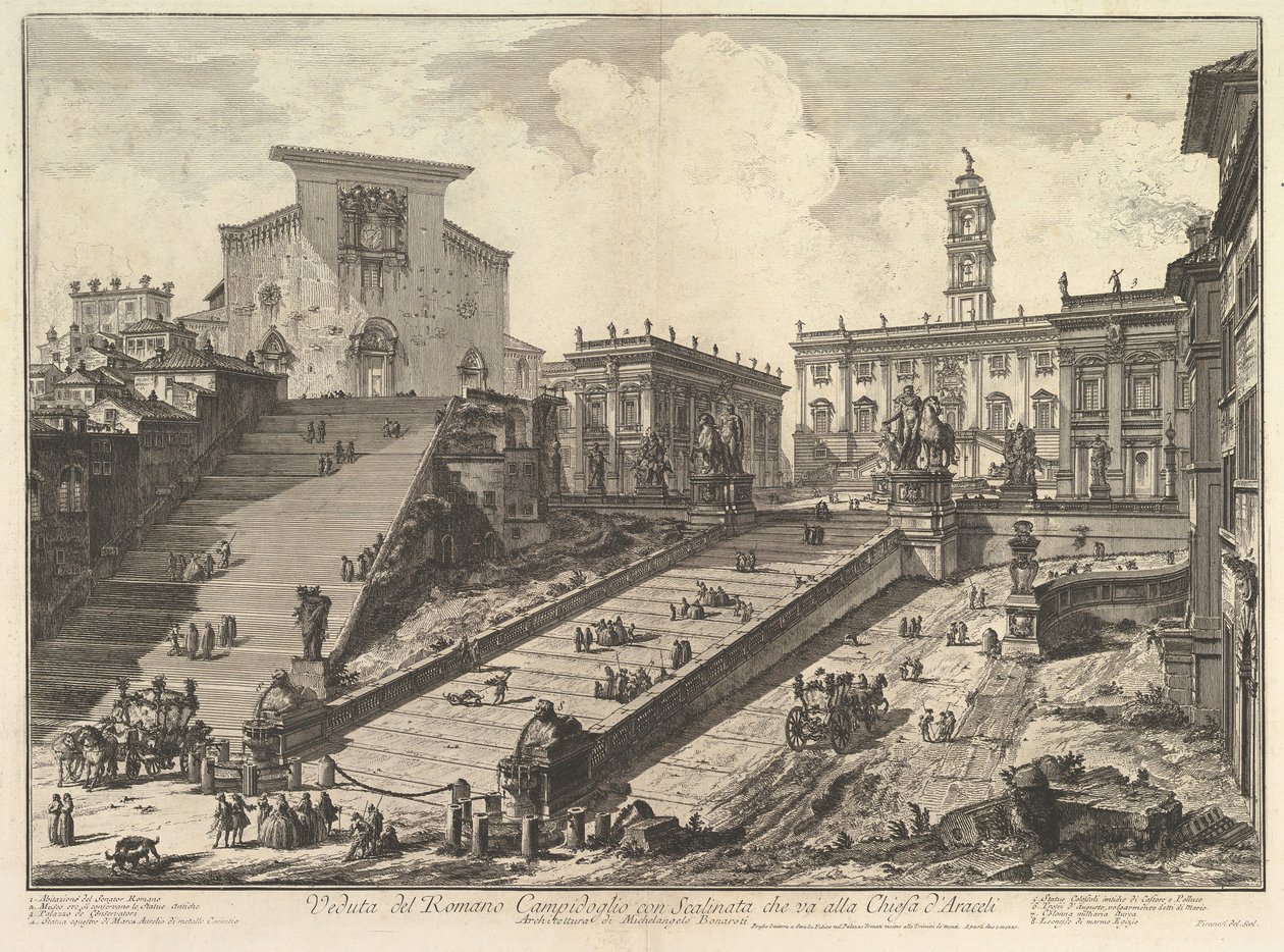 Kapitol a schody S. Maria in Aracoeli Pohled na římské Camipidoglio s ..., ca. 1775. od Giovanni Battista Piranesi