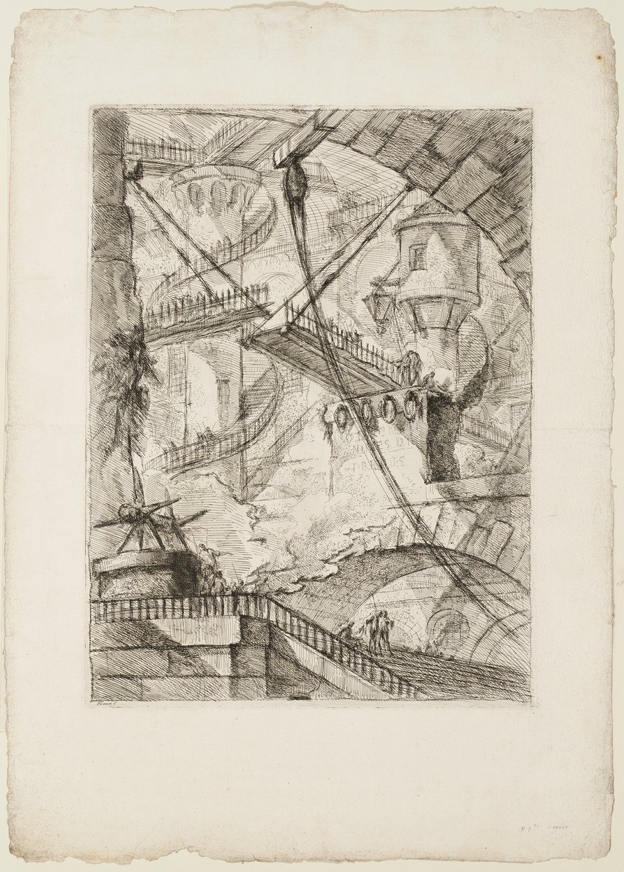 Padací most, deska 7 z imaginárních věznic od Giovanni Battista Piranesi