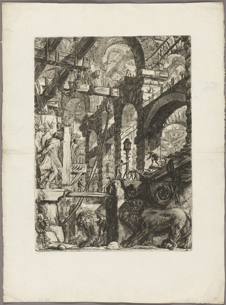 Lví basreliéfy, deska 5 z imaginárních věznic od Giovanni Battista Piranesi