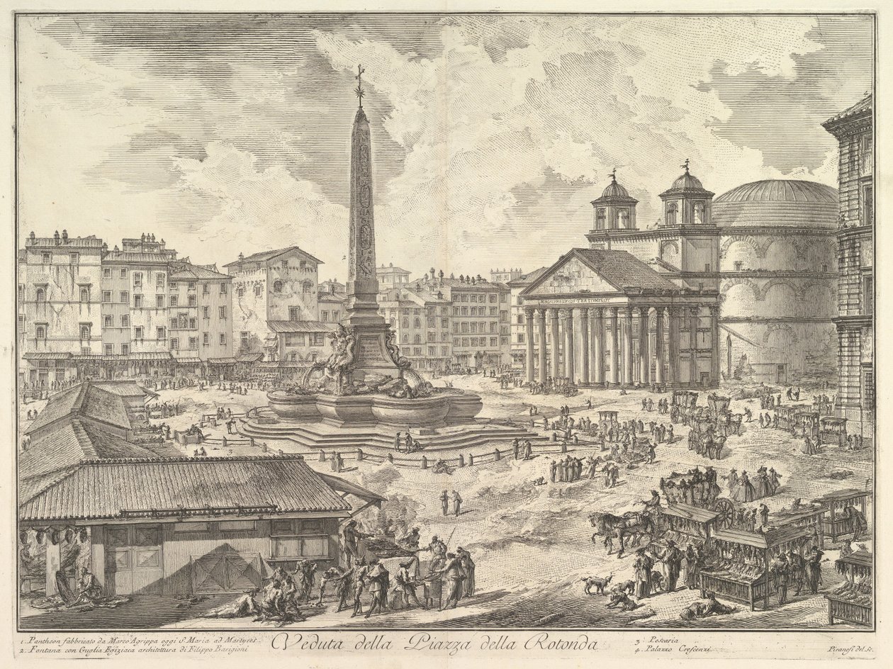 Piazza della Rotonda s Pantheonem a obeliskem, ze souboru „Vedute di Roma“ od Giovanni Battista Piranesi