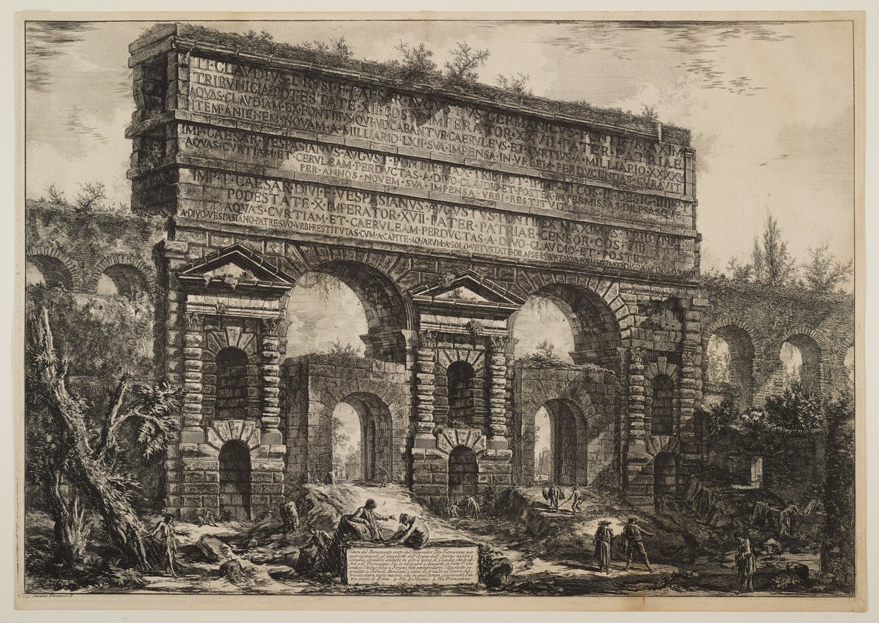 Porta Maggiore, původně oblouk akvaduktů Aqua Claudia a Anio Novus od Giovanni Battista Piranesi