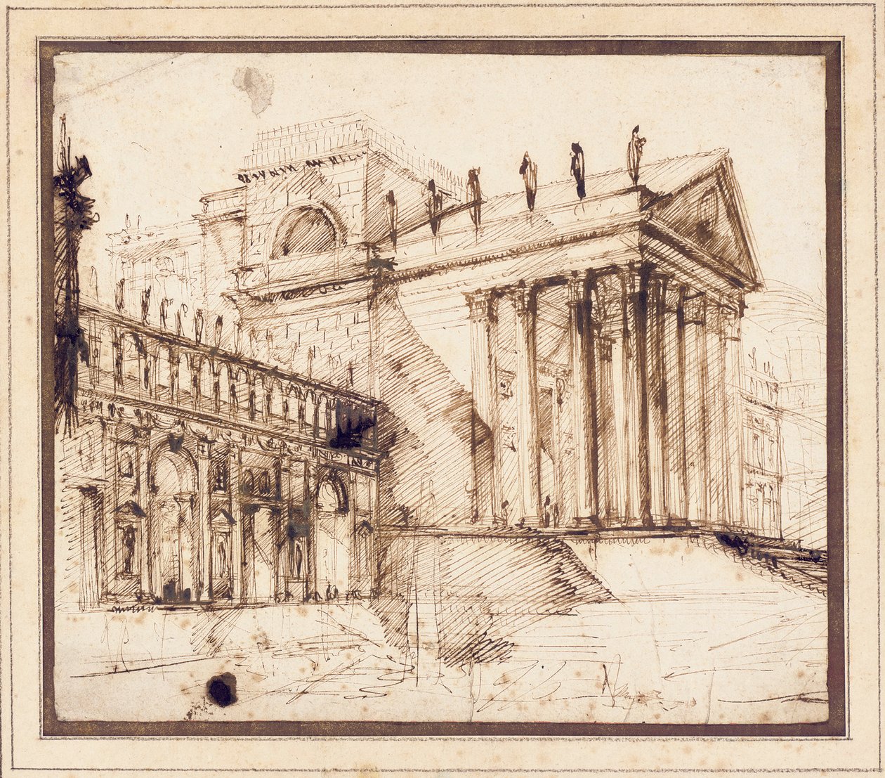 Portico a fasáda propracované neoklasicistní budovy od Giovanni Battista Piranesi