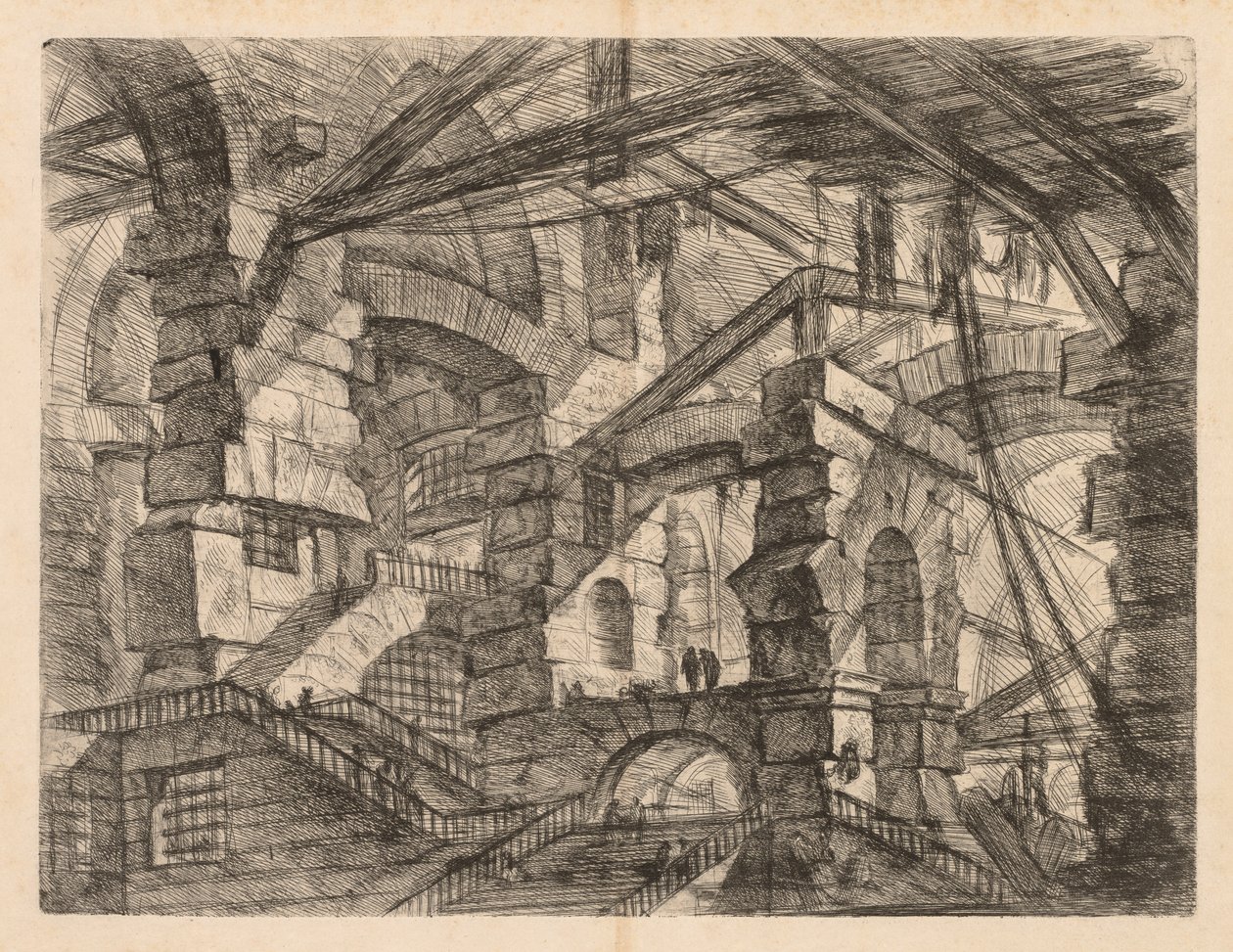 Věznice: Perspektiva kolonád s klikatým schodištěm od Giovanni Battista Piranesi