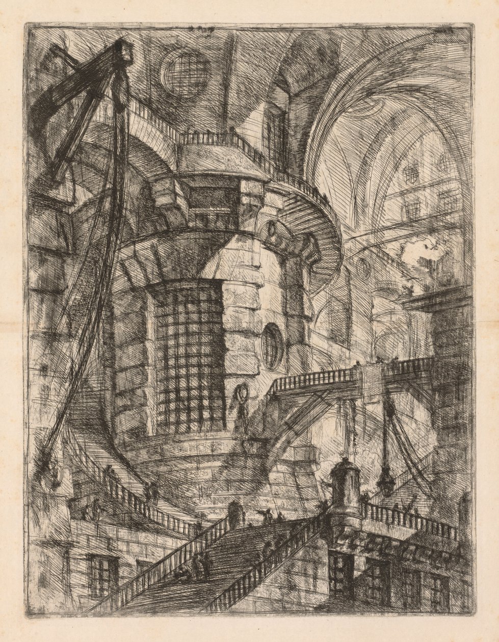 Věznice: Klenutá budova s centrálním sloupem se zamřížovaným oknem, 1745-1750. od Giovanni Battista Piranesi