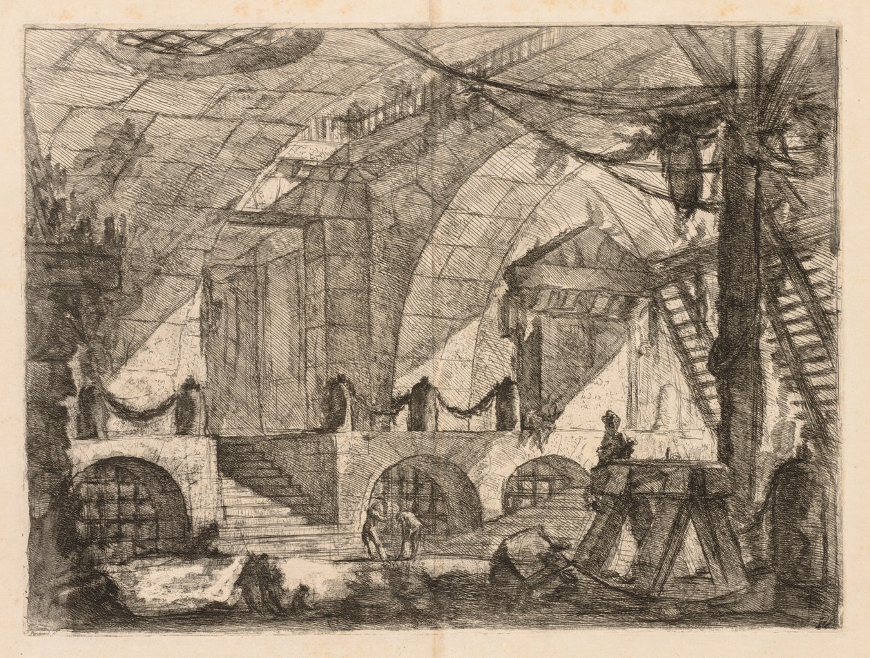 The Prisons: An Arched Chamber with Posts and Chains, 1745-1750. od Giovanni Battista Piranesi