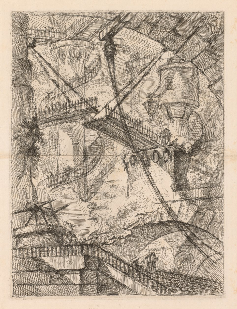 Věznice: Obrovský interiér s padacím mostem od Giovanni Battista Piranesi