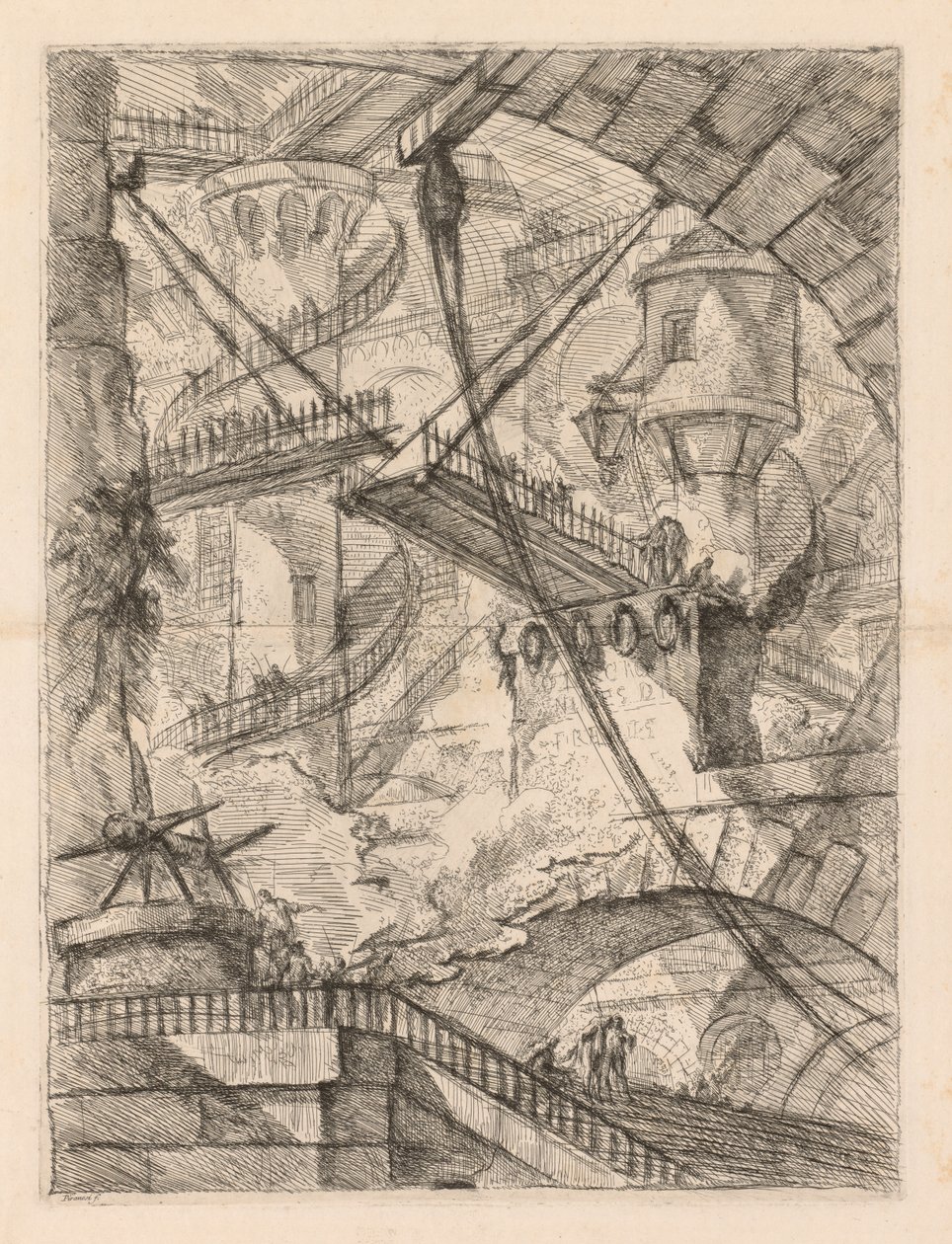 Věznice: Obrovský interiér s padacím mostem, 1745-1750. od Giovanni Battista Piranesi