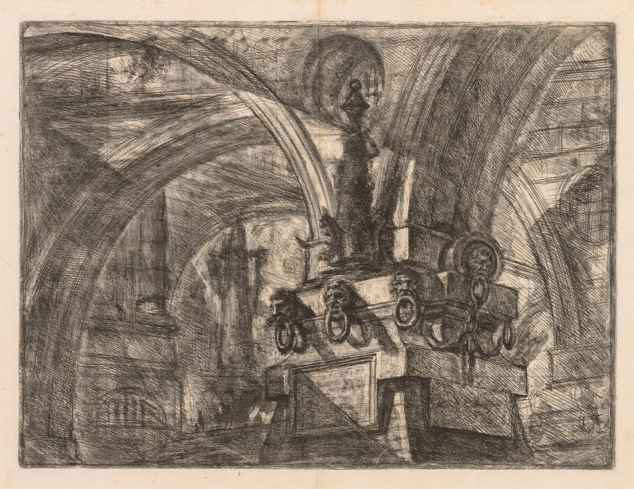 Věznice: Kulaté oblouky vyvěrající ze čtvercového sloupu od Giovanni Battista Piranesi