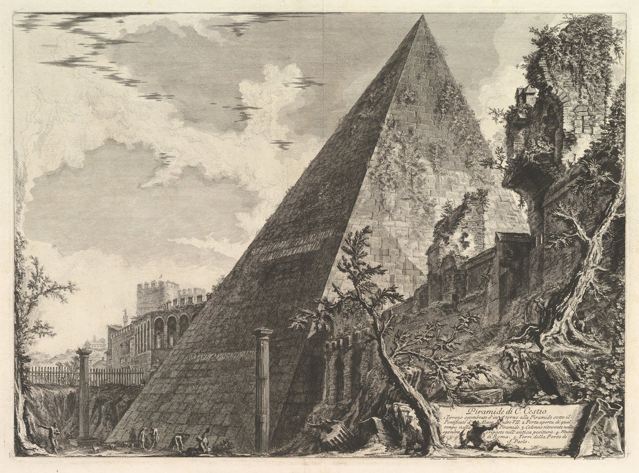 Pyramida Gaia Cestiuse, od Vedute di Roma Roman Views, ca. 1756. od Giovanni Battista Piranesi