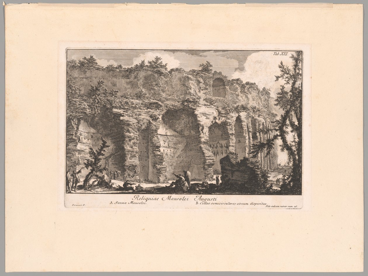Zbytky Augustova mauzolea, deska XXI z knihy Campus Martius antického Říma od Giovanni Battista Piranesi