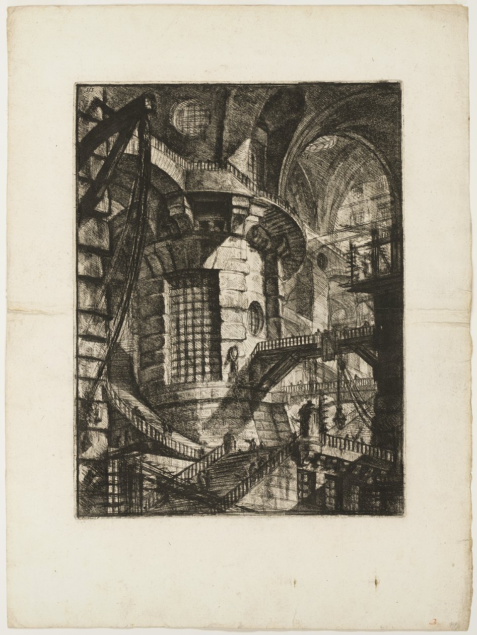 Kulatá věž, deska 3 z imaginárních věznic od Giovanni Battista Piranesi