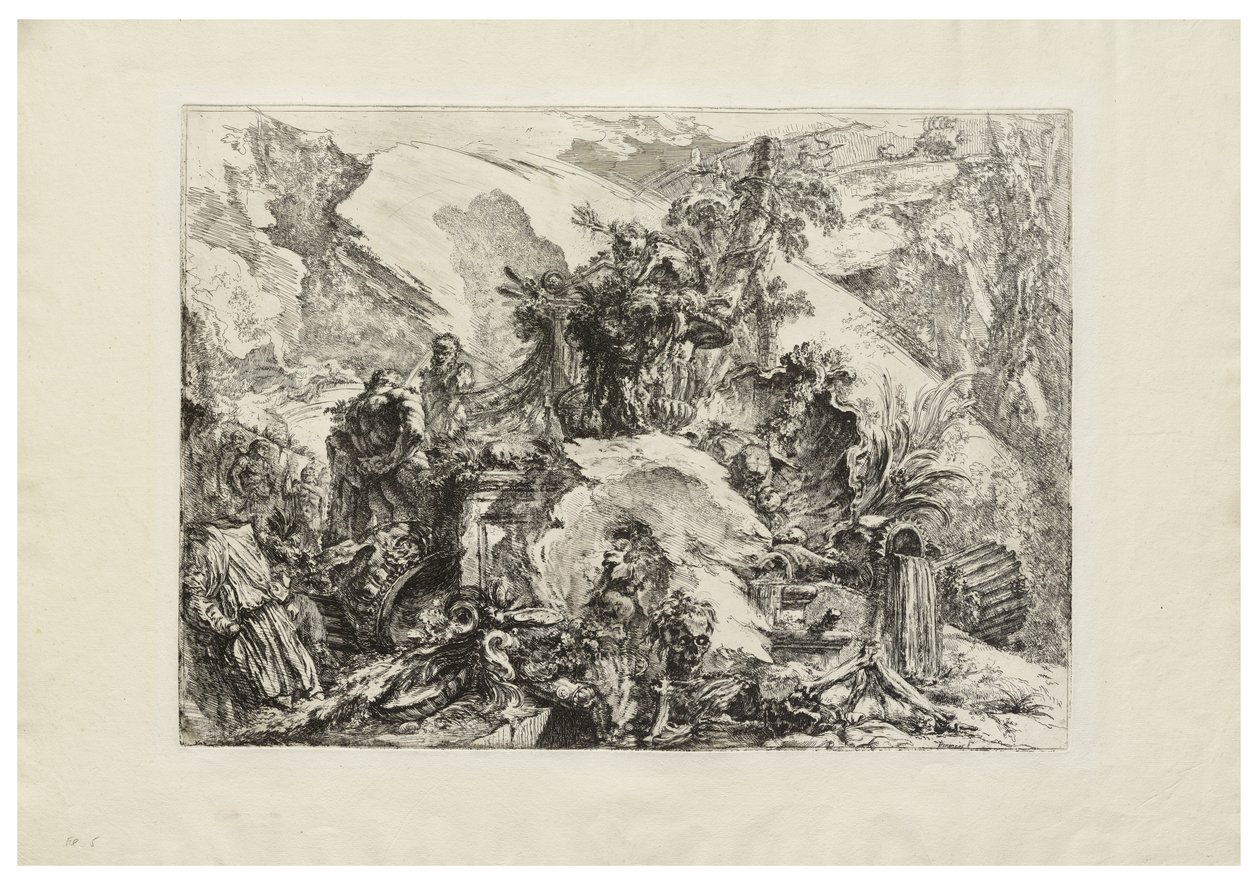 The Skeletons, c. 1748 (lept s rytinou, suchou jehlou a leštěním na krémově položený papír) od Giovanni Battista Piranesi