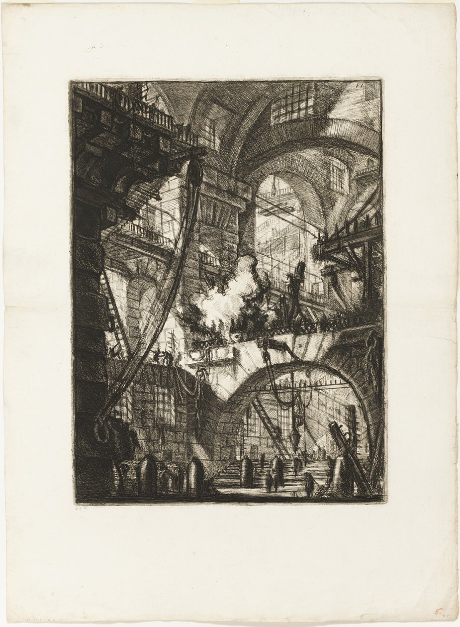 The Smoking Fire, deska 6 z Imaginary Prisons od Giovanni Battista Piranesi