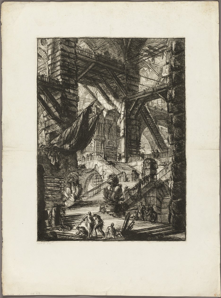 Schodiště s trofejemi, deska 8 z imaginárních věznic od Giovanni Battista Piranesi