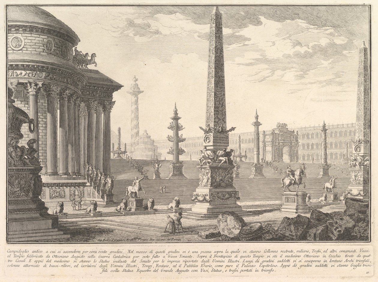 Starověký Capitol vystoupal přibližně o sto schodů. . . Campidoglio ant..., ca. 1750. od Giovanni Battista Piranesi