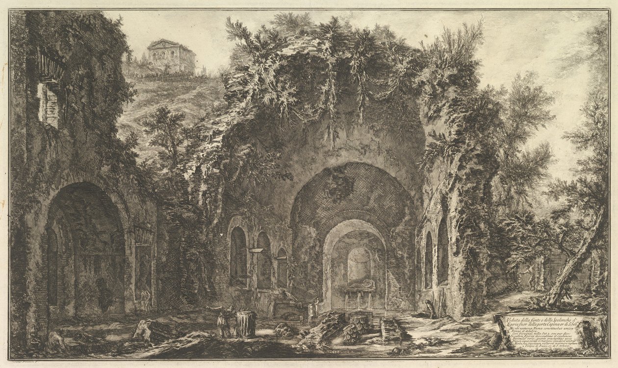 Takzvaná Egeriina jeskyně (Pohled na pramen a Egeriiny jeskyně za branou Porta Capena) od Giovanni Battista Piranesi