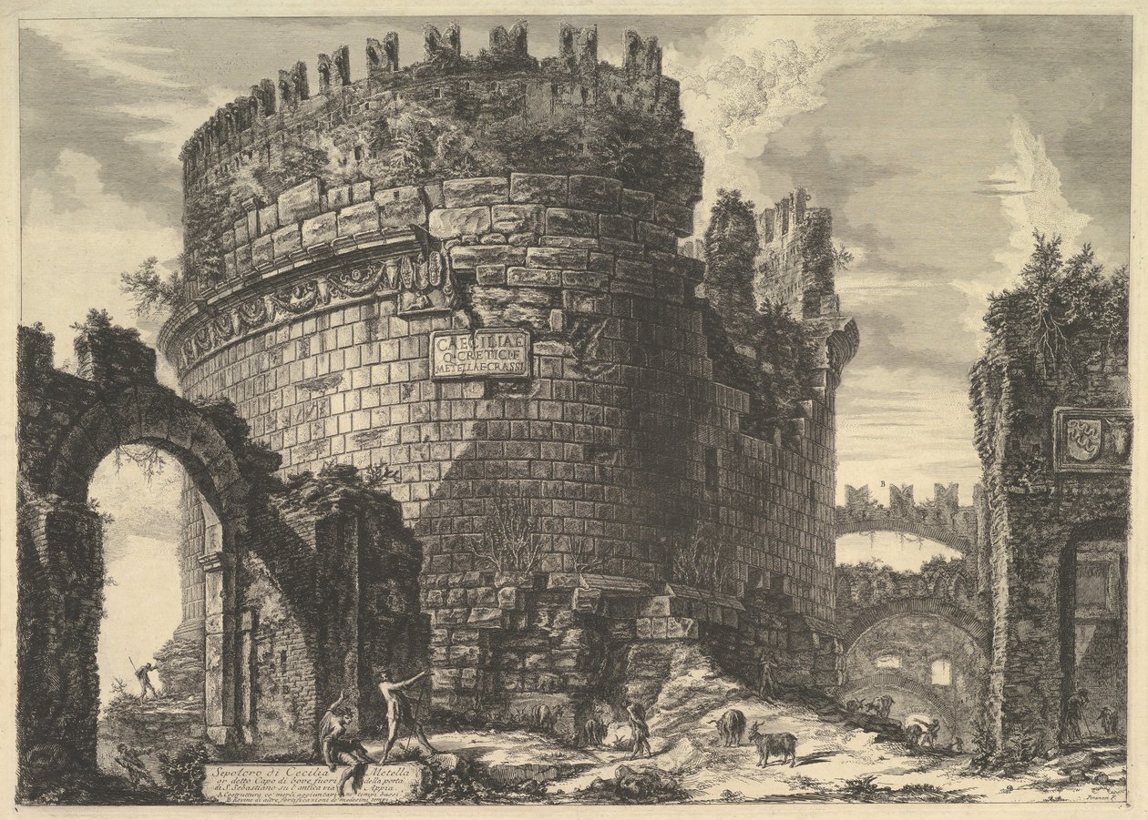 Hrobka Caecilia Metella, z Vedute di Roma Roman Views, ca. 1762. od Giovanni Battista Piranesi