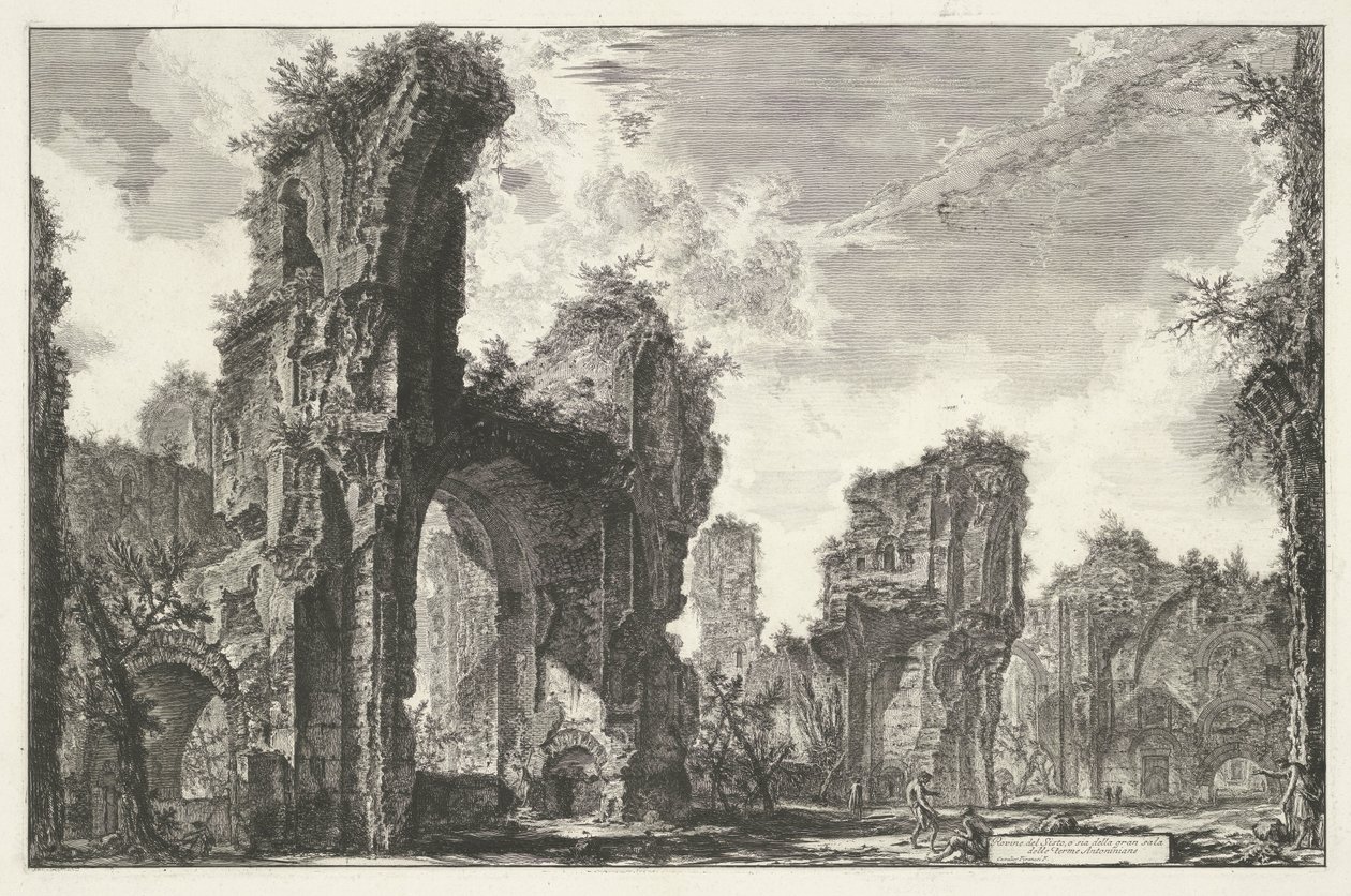 Thermen van Caracalla te Rome Ruiny Sisto, nebo oba z velkého sálu Antonínových lázní (název na předmětu) Gezichten op Rome (název série) Pohledy na Řím navržený a vyrytý architektem Giambattista Piranesi Ve (nez) iano (název série) od Giovanni Battista Piranesi