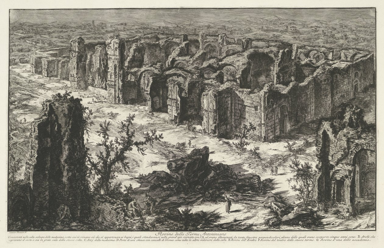 Thermen van Caracalla te Rome Ruiny Antoninových lázní (název na objektu) Gezichten op Rome (název série) Pohledy na Řím navržený a vyrytý architektem Giambattista Piranesi Ve (nez) iano (název série) od Giovanni Battista Piranesi