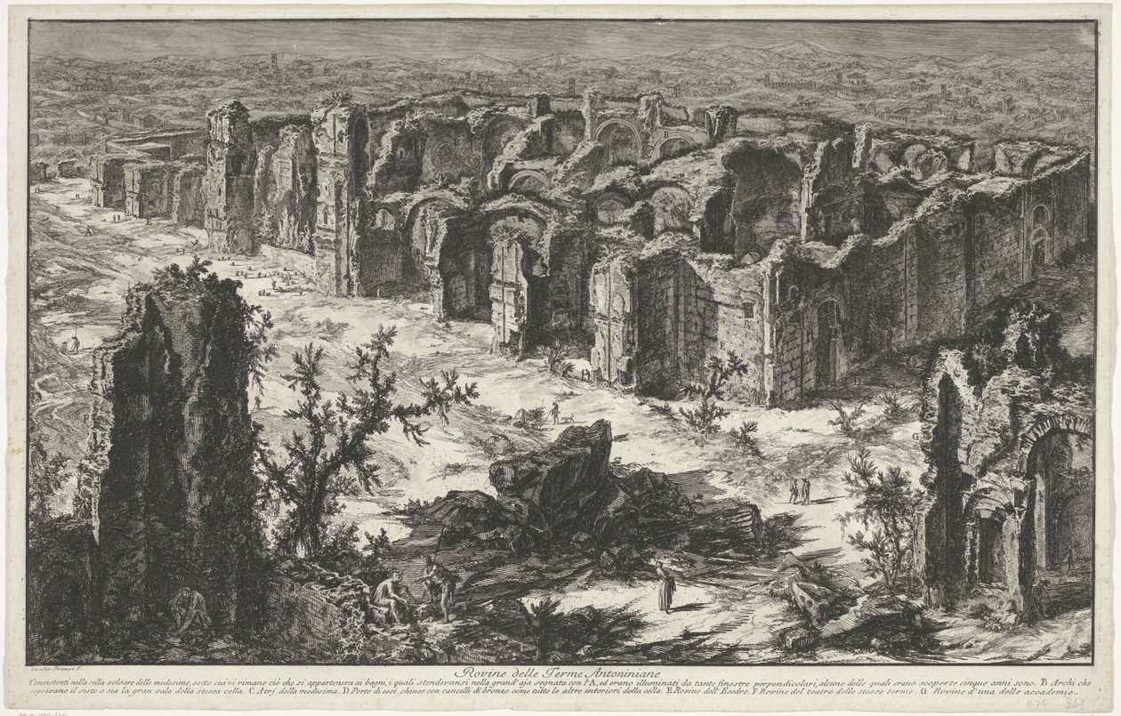 Thermen van Caracalla te Rome Ruiny Antoninových lázní (název na objektu) Gezichten op Rome (název série) Pohledy na Řím navržený a vyrytý architektem Giambattista Piranesi Ve (nez) iano (název série) od Giovanni Battista Piranesi