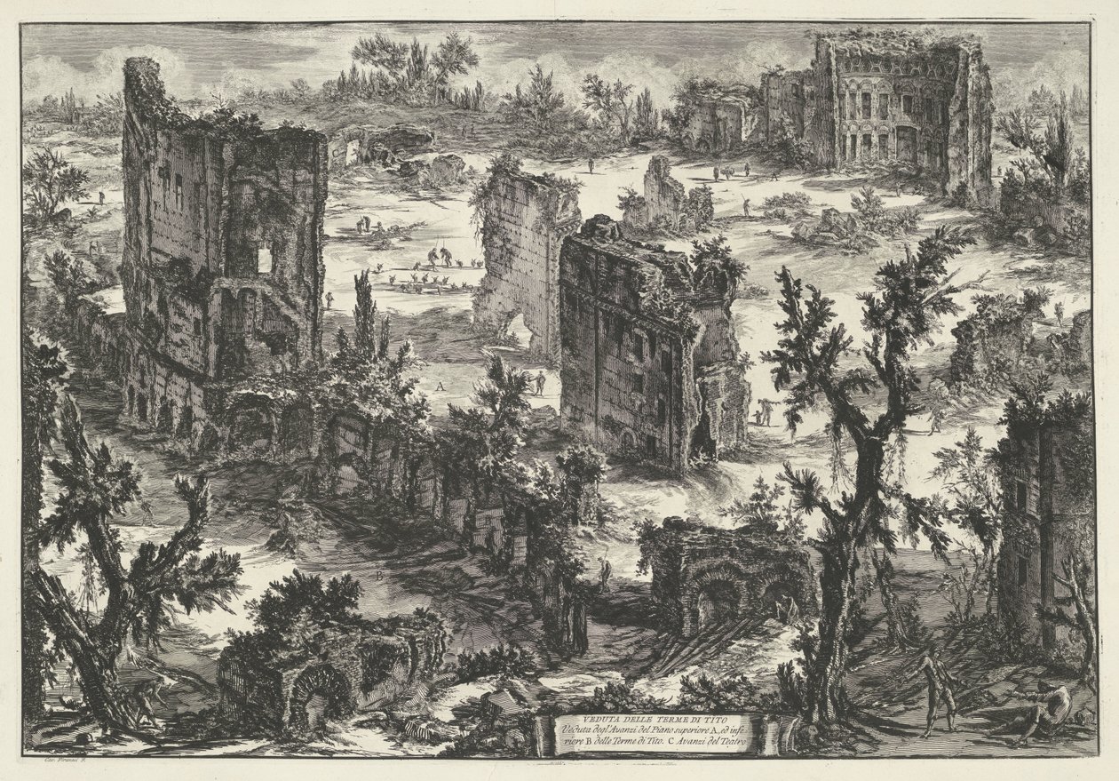 Thermen van Trajanus te Rome Pohled na Terme di Tito (...) (název na objektu) Gezichten op Rome (název série) Pohledy na Řím navržený a vyrytý architektem Giambattista Piranesi Ve (nez) iano (název série) od Giovanni Battista Piranesi