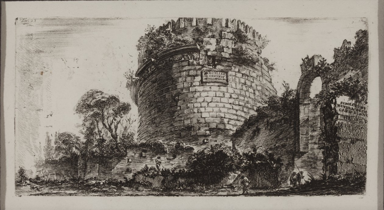 Hrobka Caecilia Metella zvaná Capo di Bove neboli Volská hlava od Giovanni Battista Piranesi