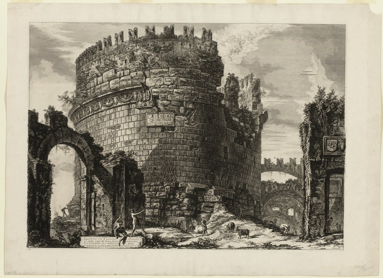 Hrobka Caecilia Metella, z Pohledů na Řím od Giovanni Battista Piranesi
