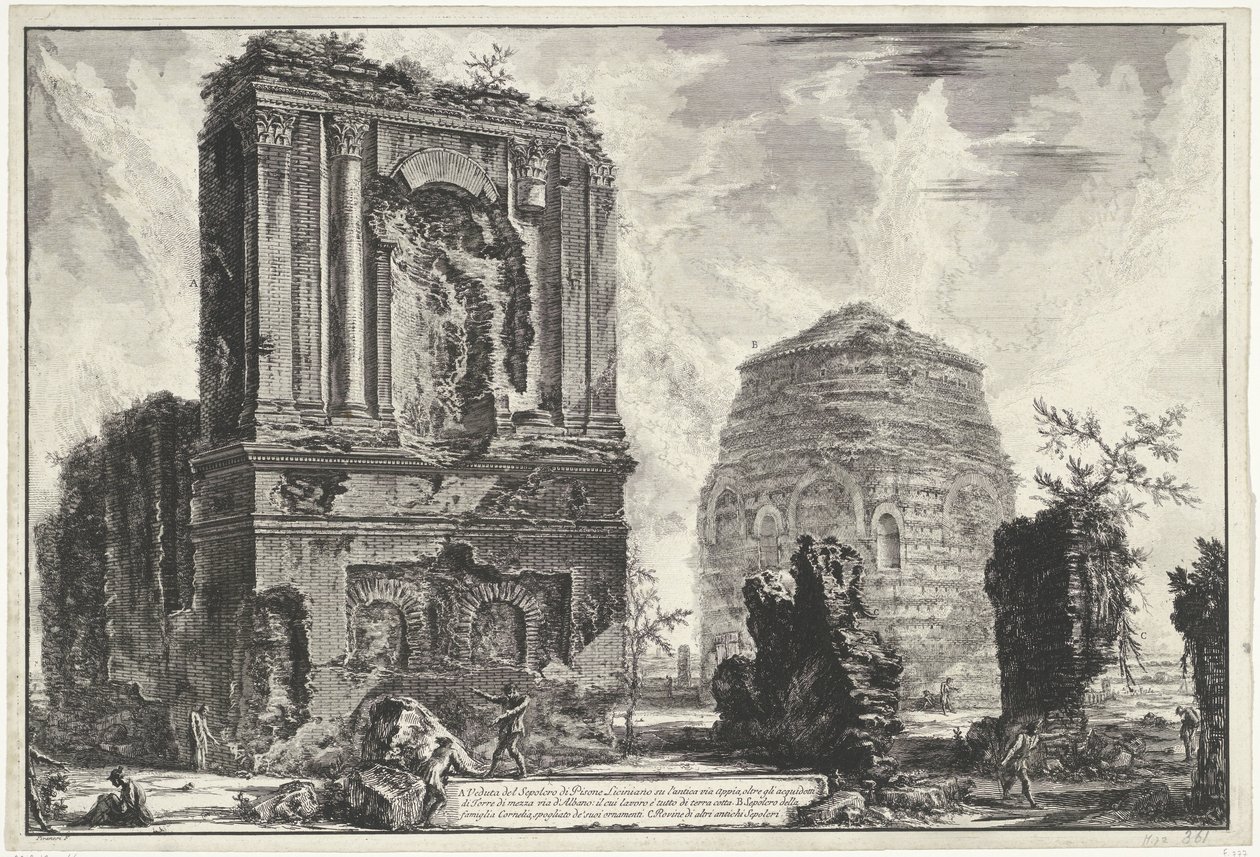 Tombes van Licinianus Piso en de Cornelius familie langs de Via Appia Gezichten op Rome (název série) Pohledy na Řím navržený a vyrytý architektem Giambattista Piranesi Ve (nez) iano (název série) od Giovanni Battista Piranesi