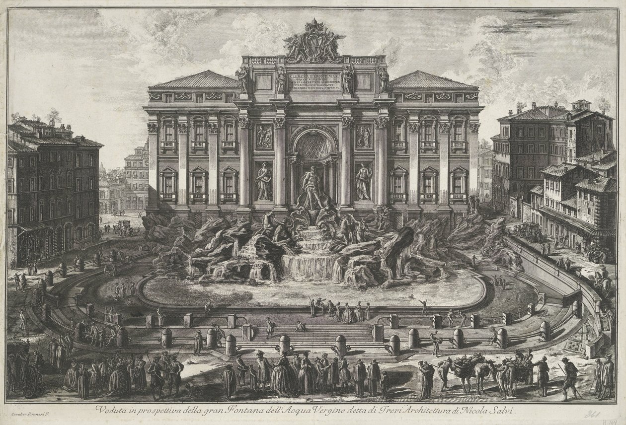 Trevifontein do Říma Perspektivní pohled na velkou Fontana dell
