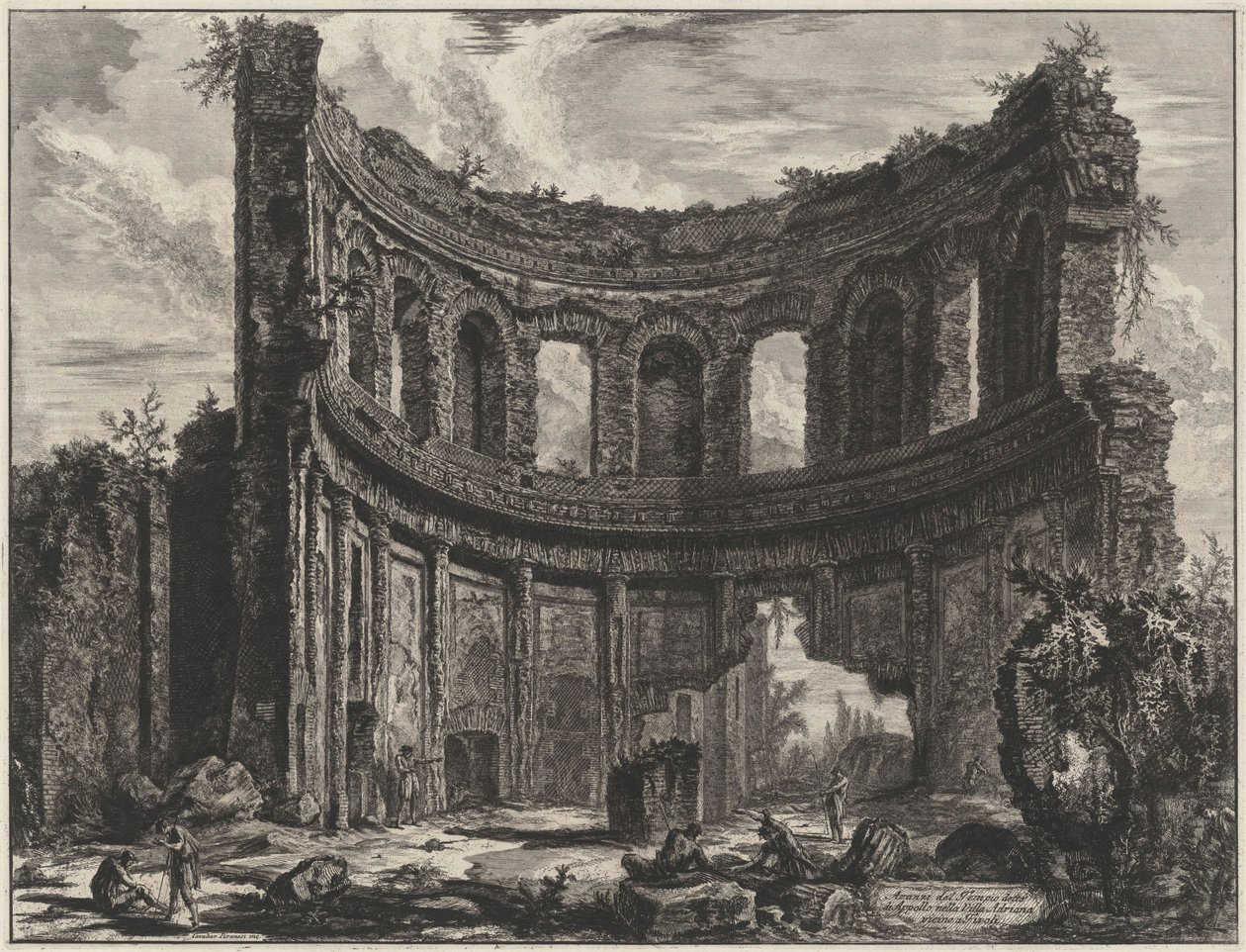 Pozůstatky takzvaného Apollónova chrámu v Hadriánově vile u Tivoli (z: Vedute di Roma) od Giovanni Battista Piranesi