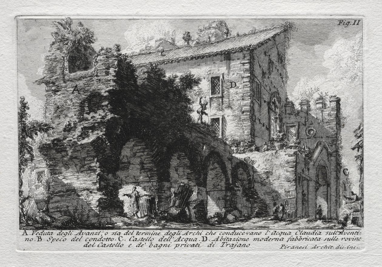 Pohled na zbytky nebo oba konce oblouků, které vedly Acqua Giulia od Giovanni Battista Piranesi