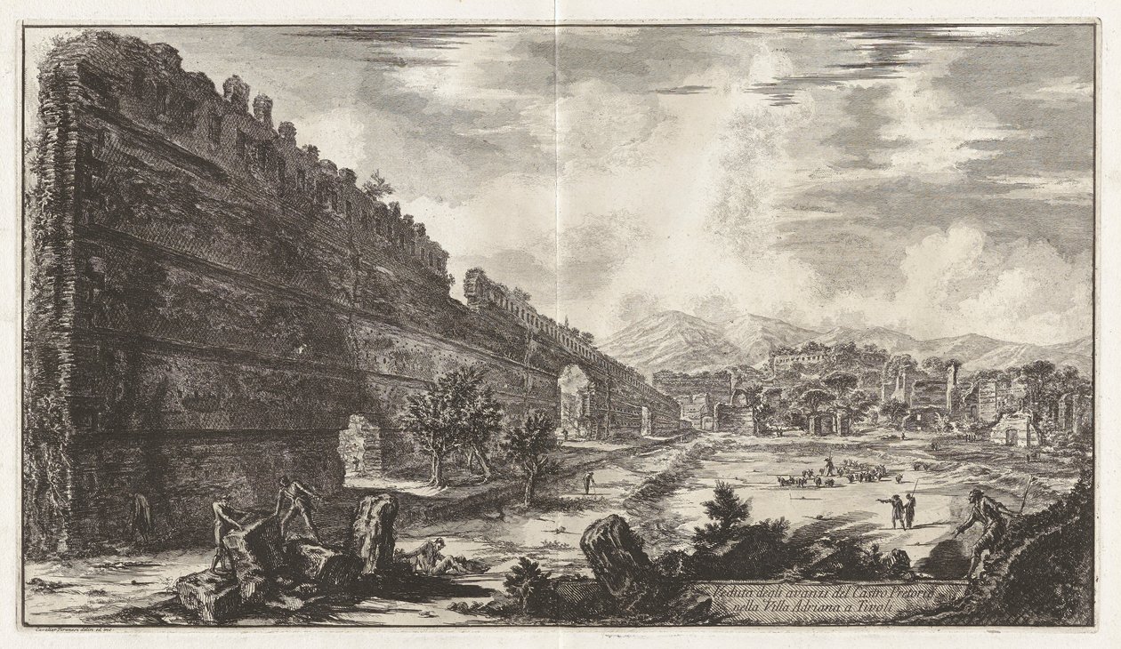 Pohled na zbytky pretoriánské pevnosti [Poecile] v Hadrianu od Giovanni Battista Piranesi