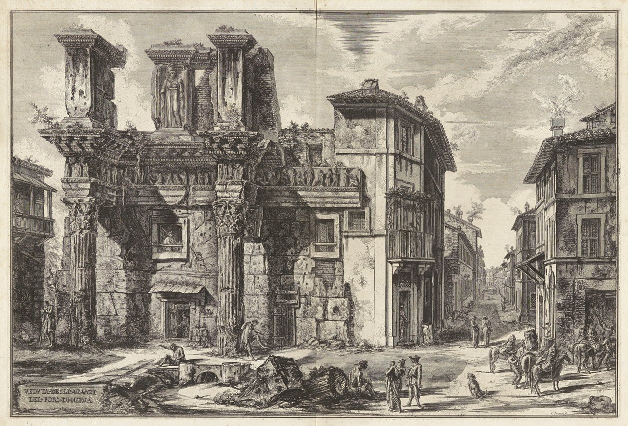 Pohled na zbytky fóra Nerva, z Vedute di Roma (Pohledy na Řím) od Giovanni Battista Piranesi