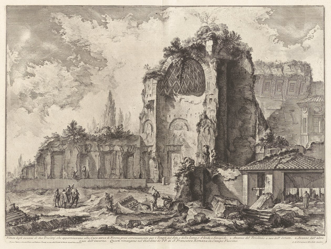 Pohled na pozůstatky dvou Triclini, které patřily Nerovu zlatému domu od Giovanni Battista Piranesi
