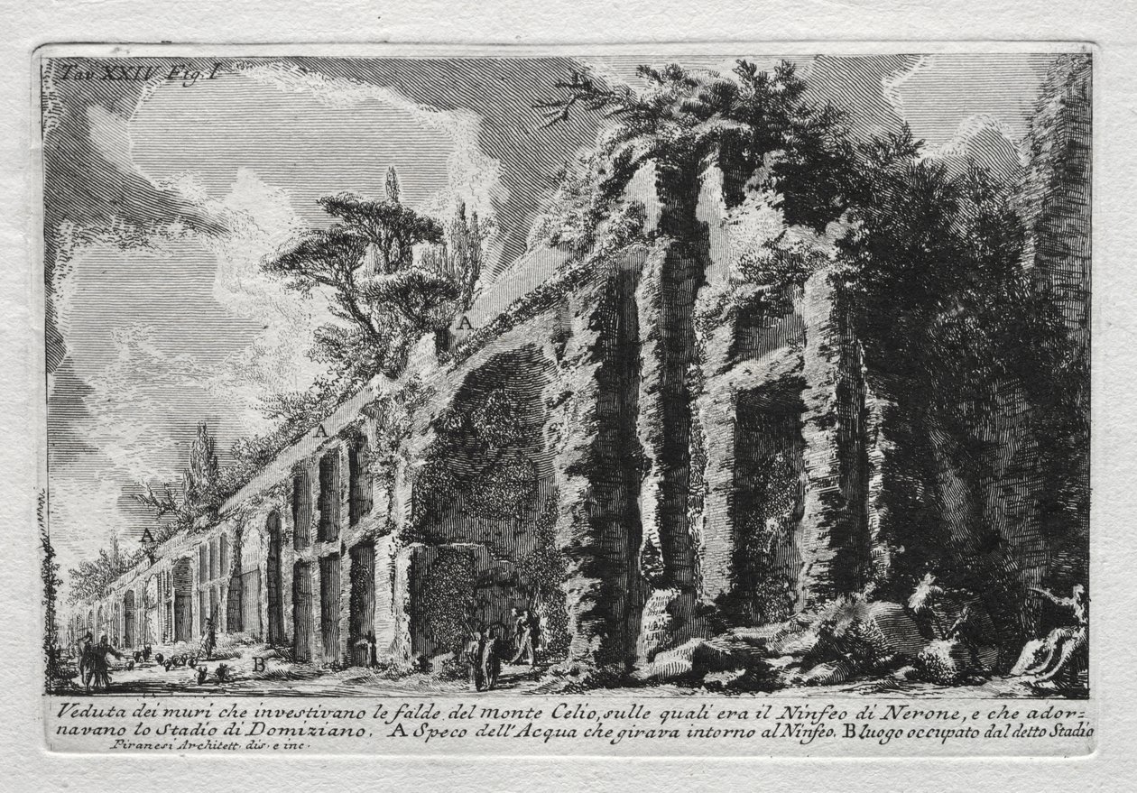 Pohled na hradby, které pokrývaly svahy Monte Celio od Giovanni Battista Piranesi