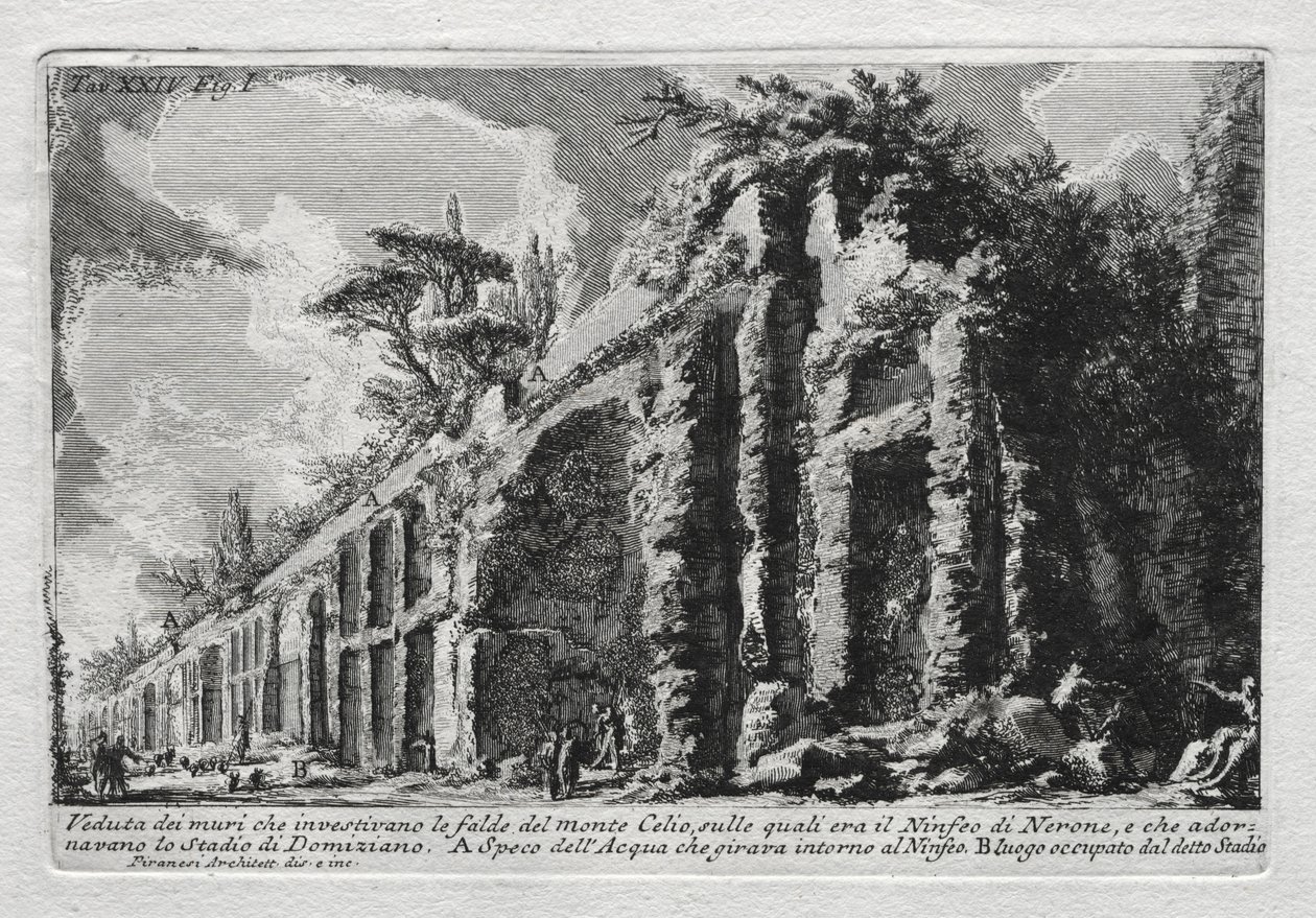 Pohled na stěny, které pokrývaly svahy hory Celio. od Giovanni Battista Piranesi