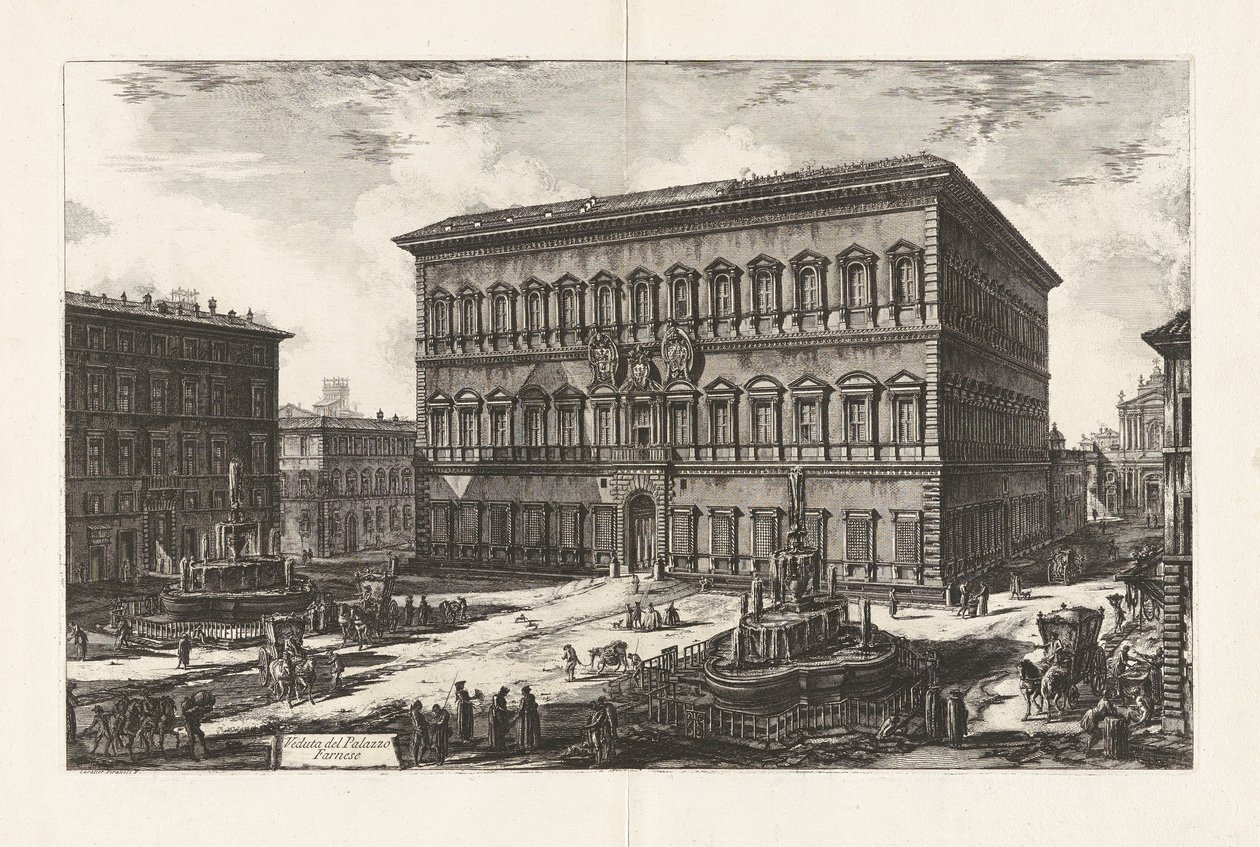 Pohled na Palazzo Farnese (Pohled na Palazzo Farnese), z Vedute di Roma (Pohledy na Řím) od Giovanni Battista Piranesi