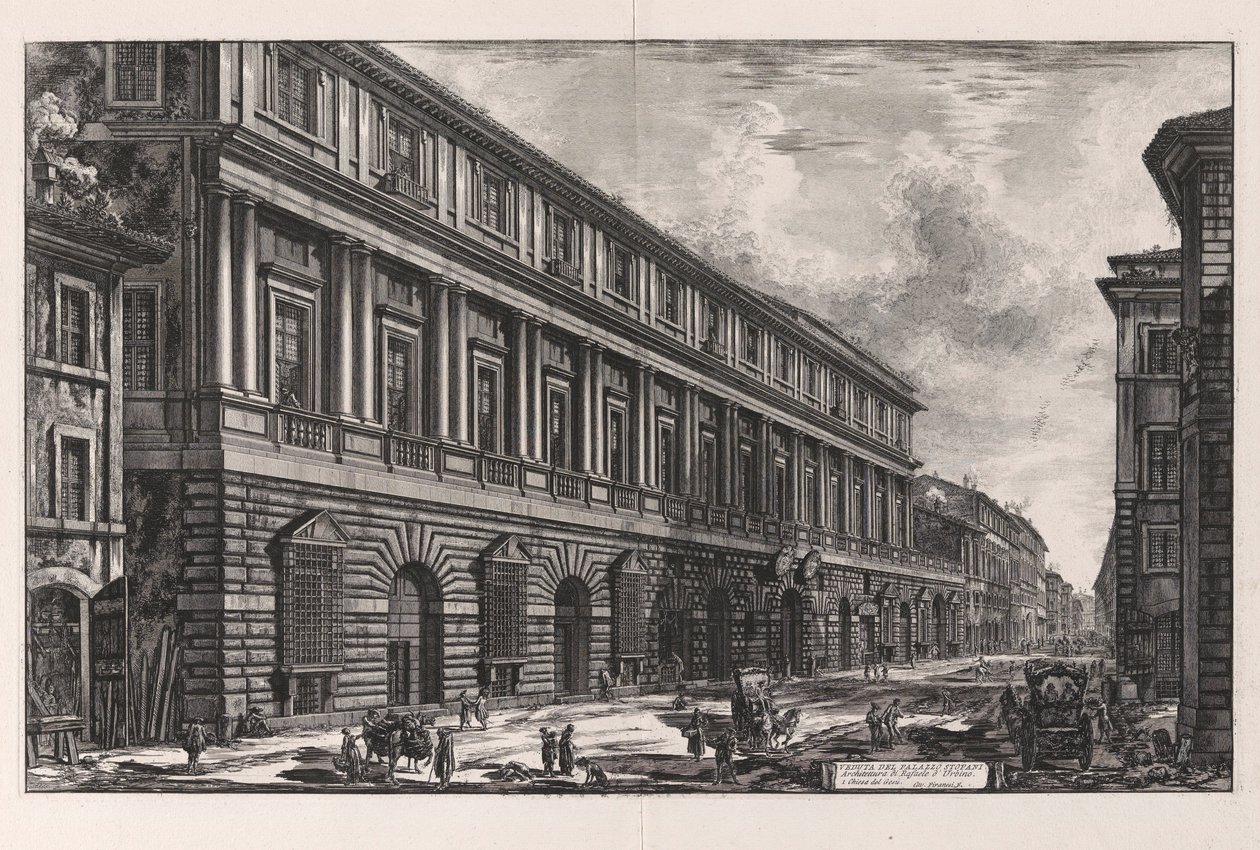 Pohled na palác Stopani. Architektura od Rafaele d od Giovanni Battista Piranesi