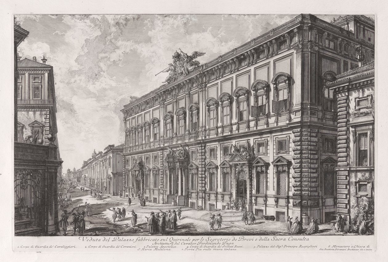 Pohled na Palazzo postavený na Quirinal pro sekretáře slipů a posvátné rady), z Vedute di Roma od Giovanni Battista Piranesi