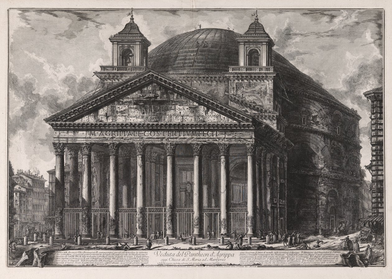Pohled na Agrippův Pantheon, dnes kostel Santa Maria ad Martyres [ve skutečnosti Hadriánův Pantheon], z Vedute di Roma (Pohledy na Řím) od Giovanni Battista Piranesi