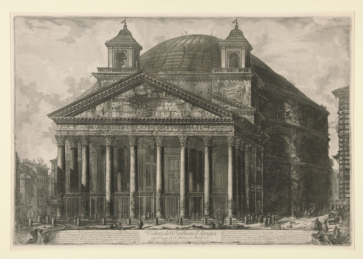 Pohled na Agrippův Pantheon, dnes kostel Santa Maria ad Martyres, z Vedute di Roma od Giovanni Battista Piranesi