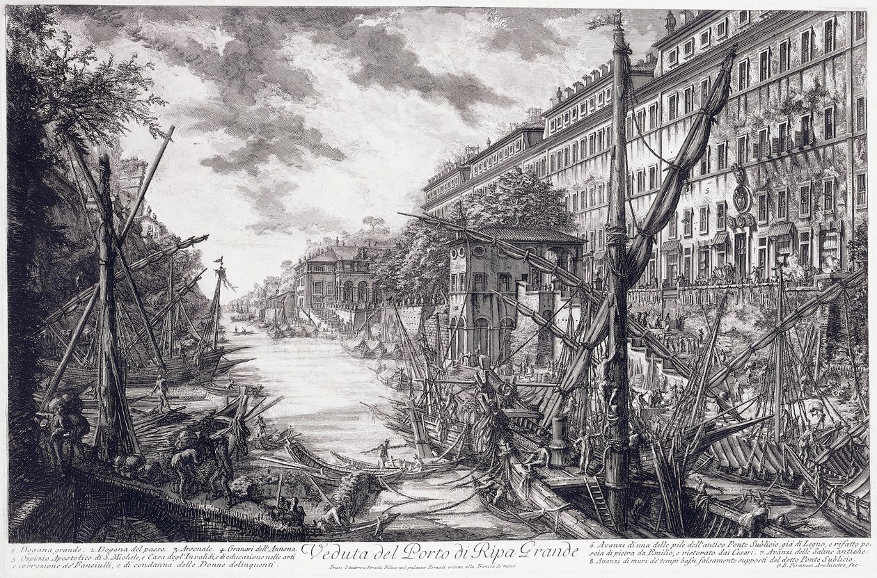 Pohled na přístav Ripa Grande, cca 1760 od Giovanni Battista Piranesi