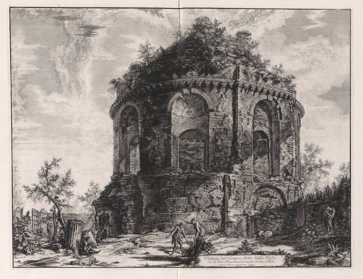 Pohled na takzvaný Chrám kašle na Via Tiburtina, míli od Tivoli, z Vedute di Roma (Pohledy na Řím) od Giovanni Battista Piranesi
