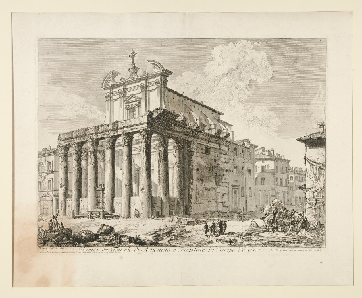 Pohled na chrám Antonina a Faustiny v Campo Vaccino. (Pohled na chrám Antonina a Faustiny na Foru Romanu.), Z Vedute di Roma od Giovanni Battista Piranesi